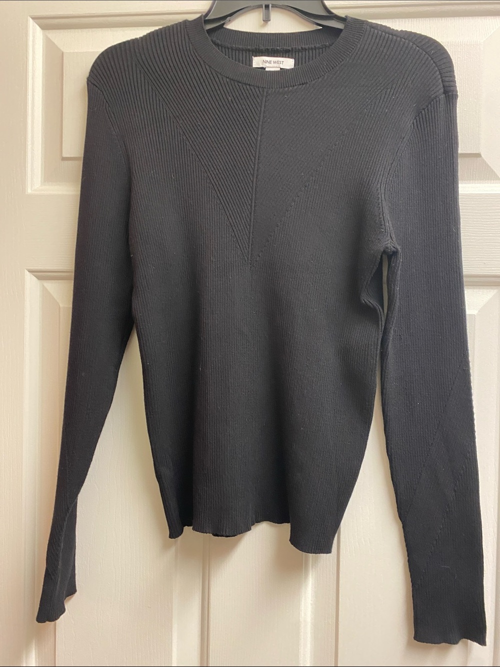 Nine West Black Ribbed Crewneck Long-Sleeve Sweater